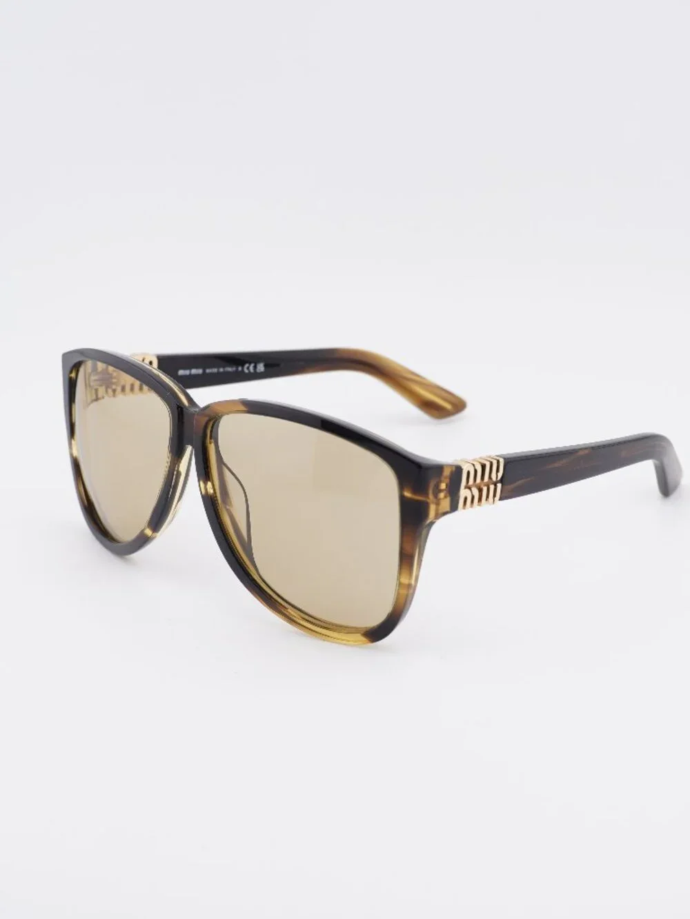Miu Miu MU A08S 25E1OR Square Sunglasses - Striped Havana / Yellow